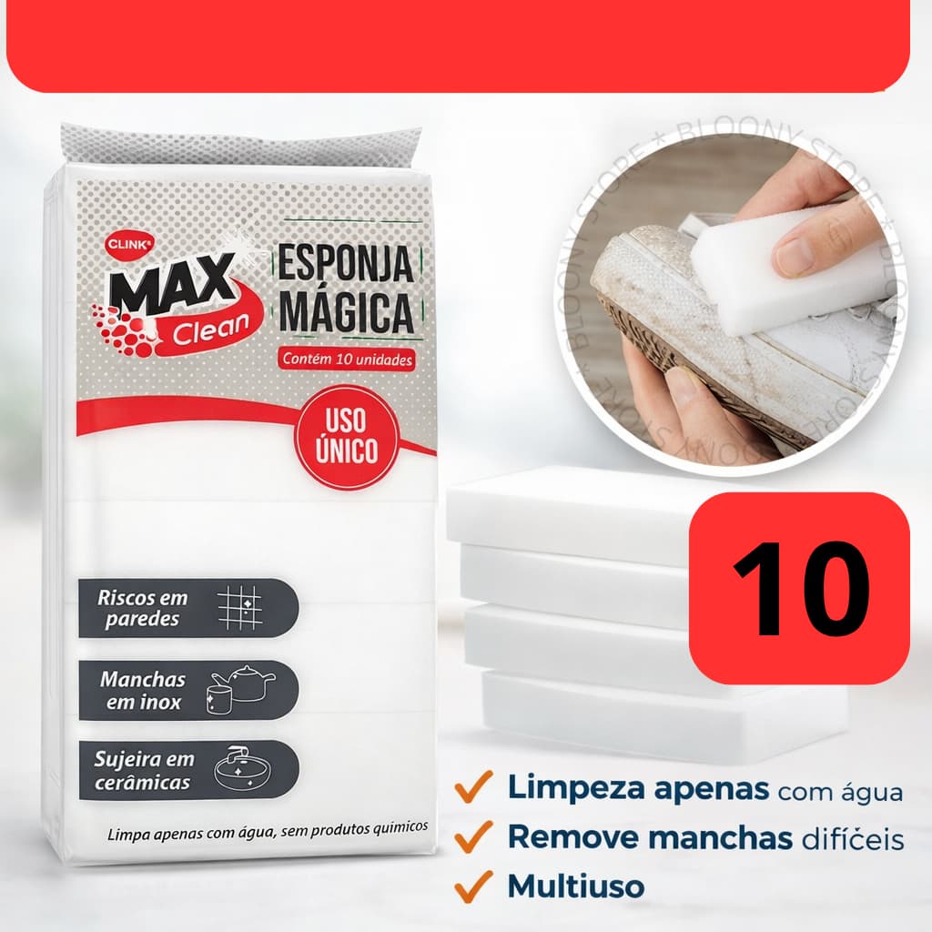 kit 10 Esponja Mágica Bucha Branca Melamina Limpeza Tira Manchas Multiuso Max Clean