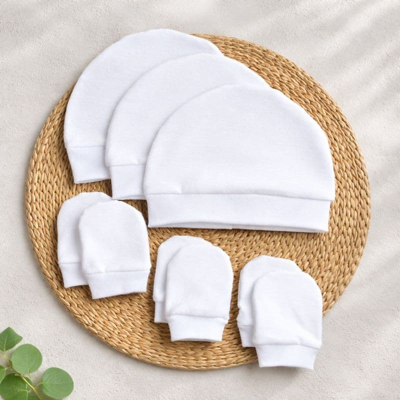 kit Com 3 Toucas + Luvas  Para Bebê Recém-nascido, 100% Algodão, Enxoval Maternidade, material Leve e fresco
