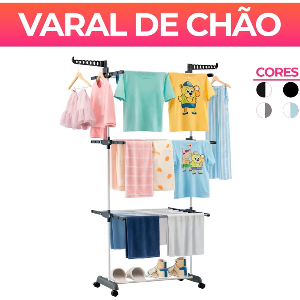Varal De Chão Roupa Calcinha Grade 3 Andares Dobrável Portátil