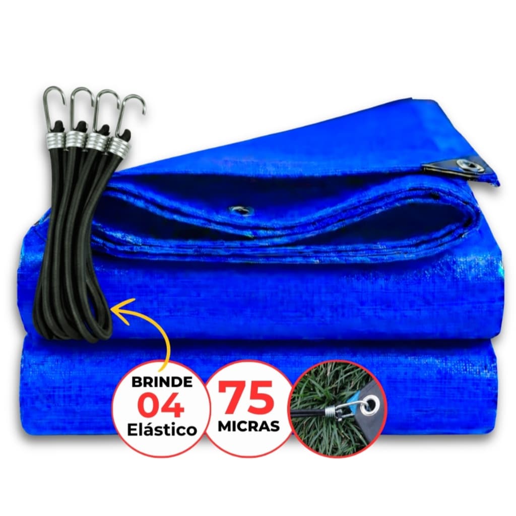 Lona 2x2 Impermeável Azul Leve Caminhão Plástica Com Kit 4 Extensor Elástico