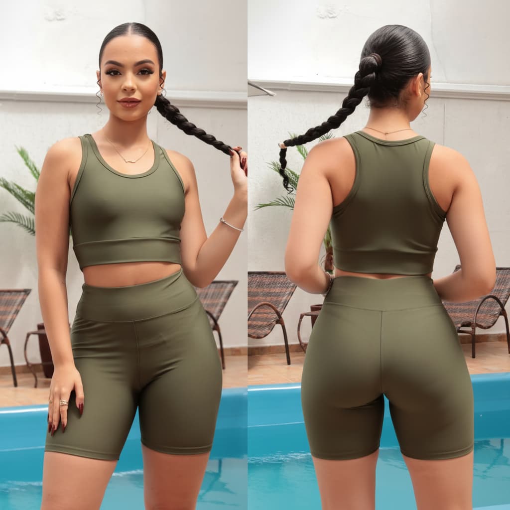 Conjunto Academia Fitness Feminino Shorts e Top Cintura Alta Zero Transparência Suplex Treino Yoga