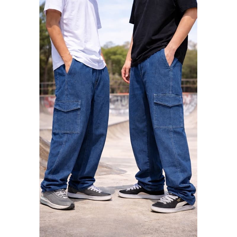calça cargo jeans e sarjas masculino feminino larga 6 bolsos skate moda unissex