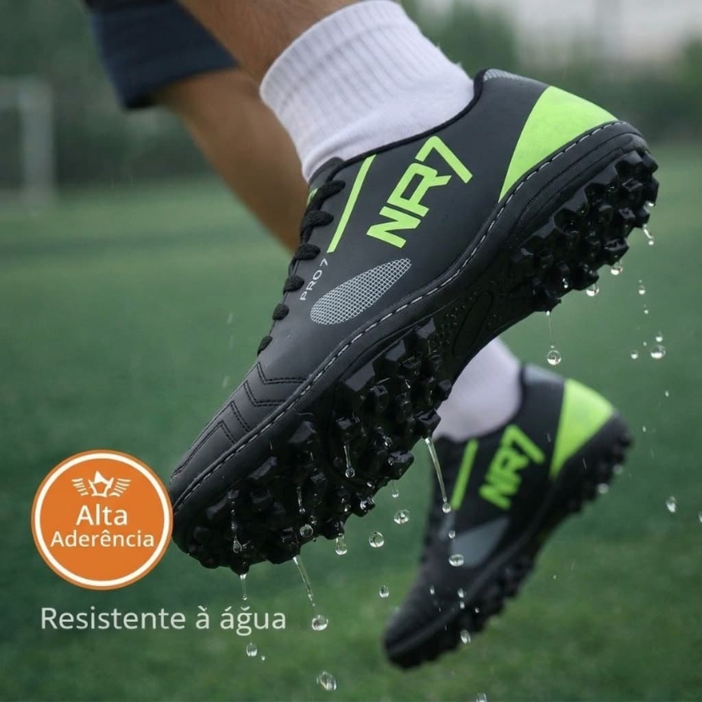 Chuteira Society Preta NR7 Para Grama Sintética Macia e Leve Jogador Profissional Várias Cores