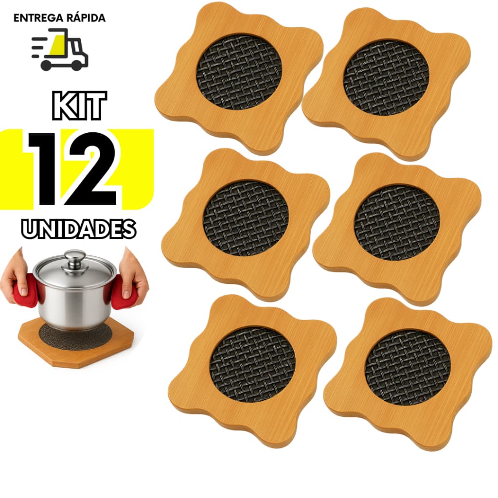 Kit 12 Descanso de Panela MDF 16,5cm Modelos Octogonal Quadrado Redondo Ondulado Flor Cozinha Buffet