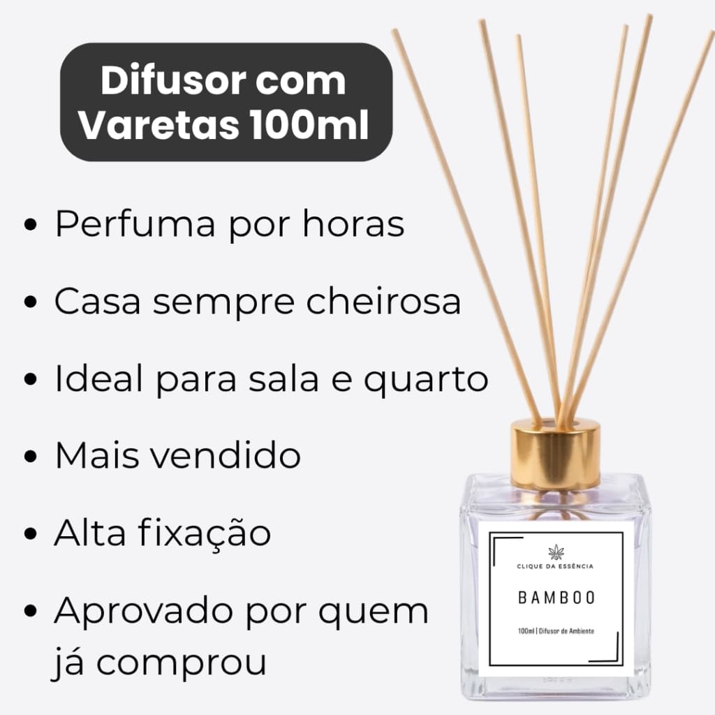 Difusor com Varetas 100ml Alta Fixação Para Sala e Quarto
