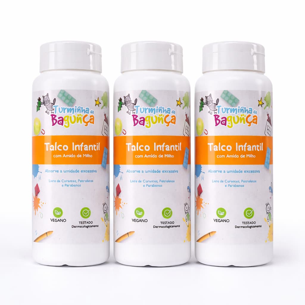 Kit 3 Talco Infantil Turminha da Bagunça 100g Vegano