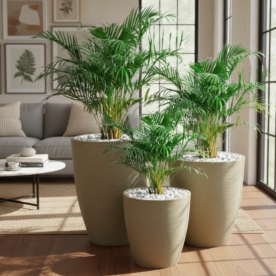 Kit Conjunto 3 Vasos Grandes para plantas P+M+G em Polietileno Decorativo Escovado Luxo Moderno
