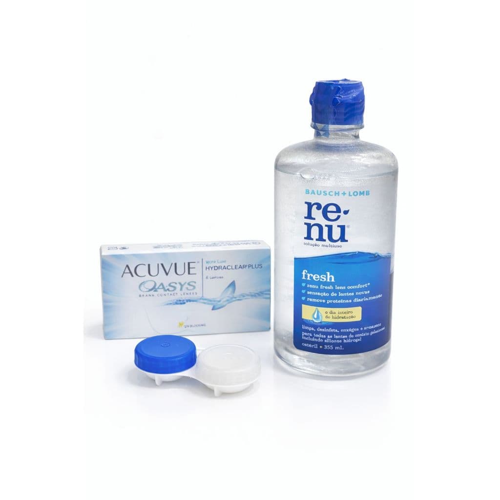 Lente de contato Acuvue Oasys com Hydraclear Plus - miopia - dificuldade de ver de longe+Renu de 355ml