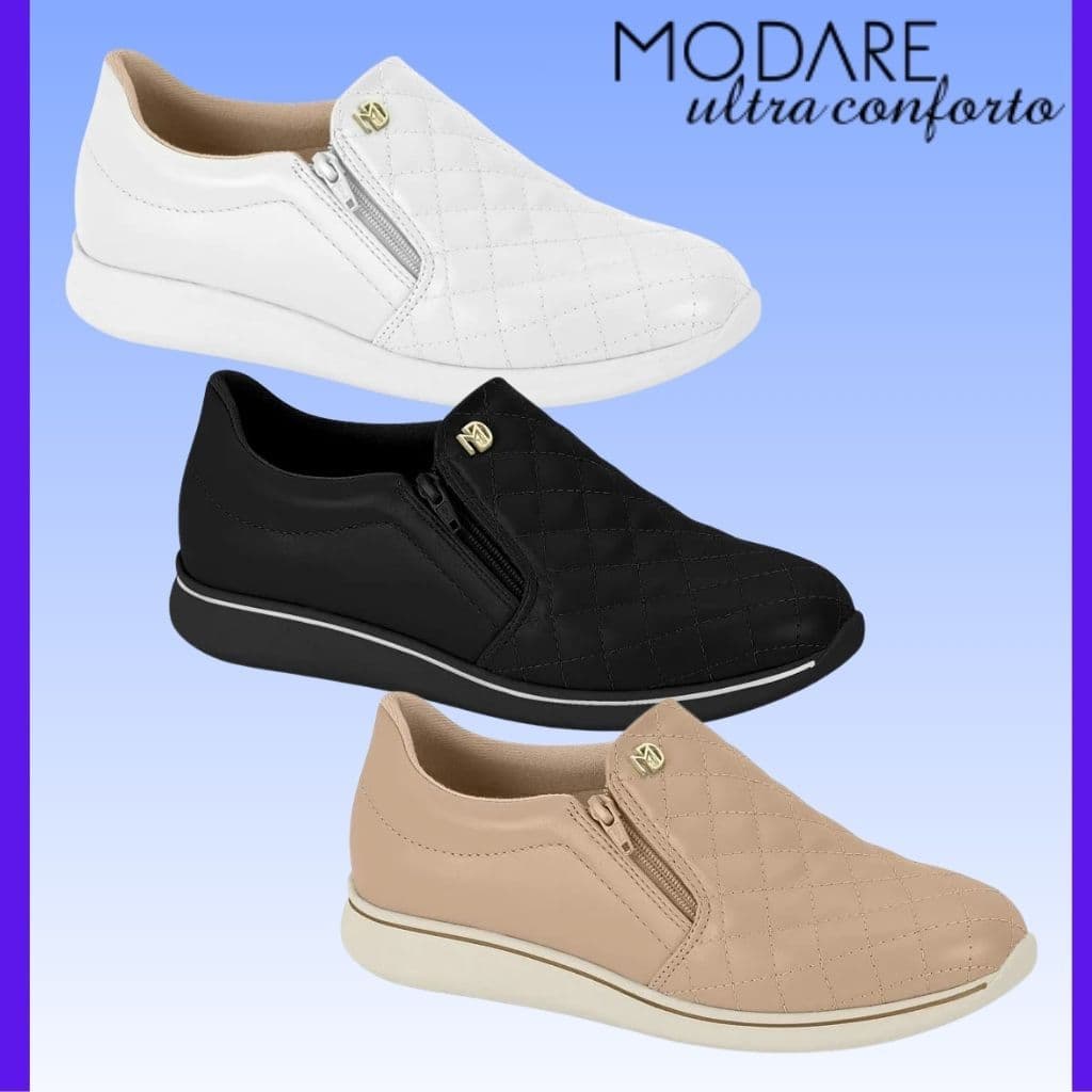 Sapato Modare  Feminino Ortopédico Confortavel Joanete Idosa Original Zíper Matelasse