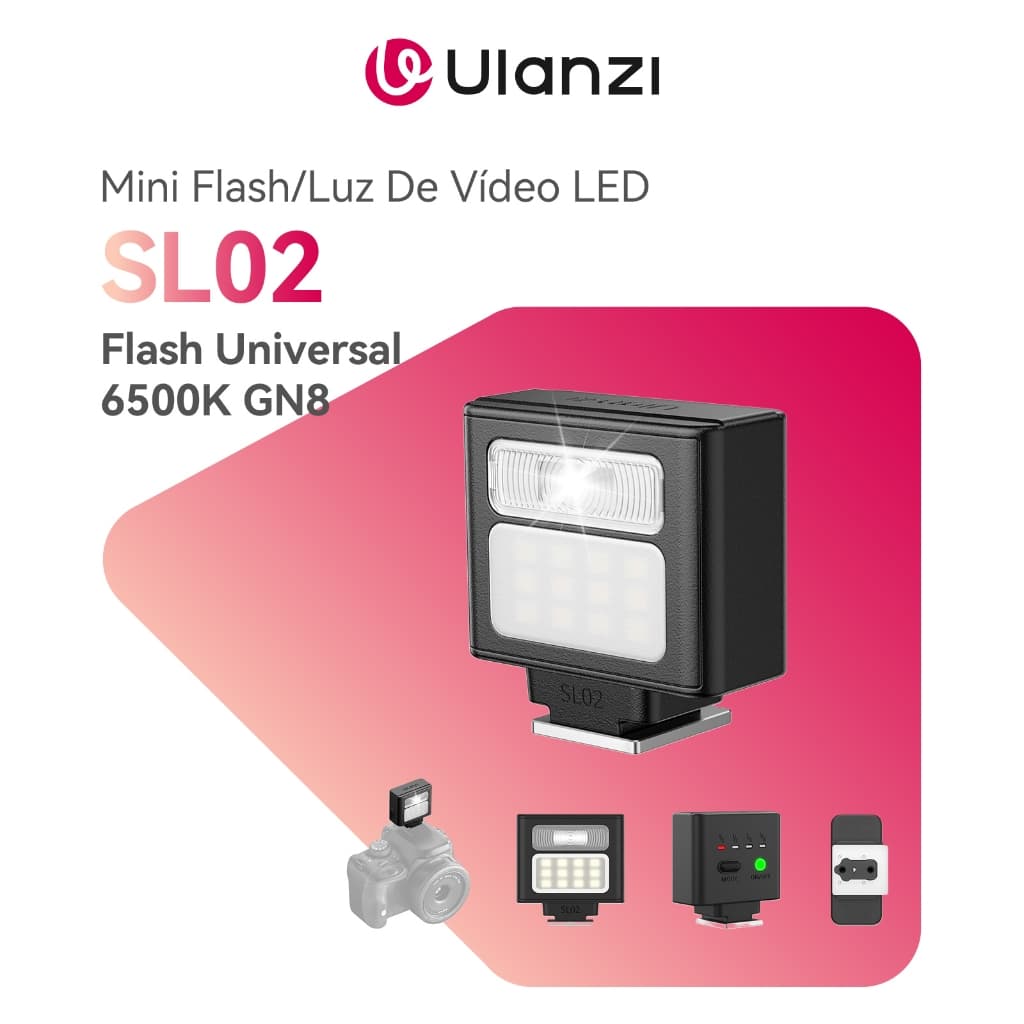 ULANZI SL02 Mini Flash 2 Em 1 Com Luz De Vídeo LED GN8 6500K Para Câmera Sony Canon Fuji