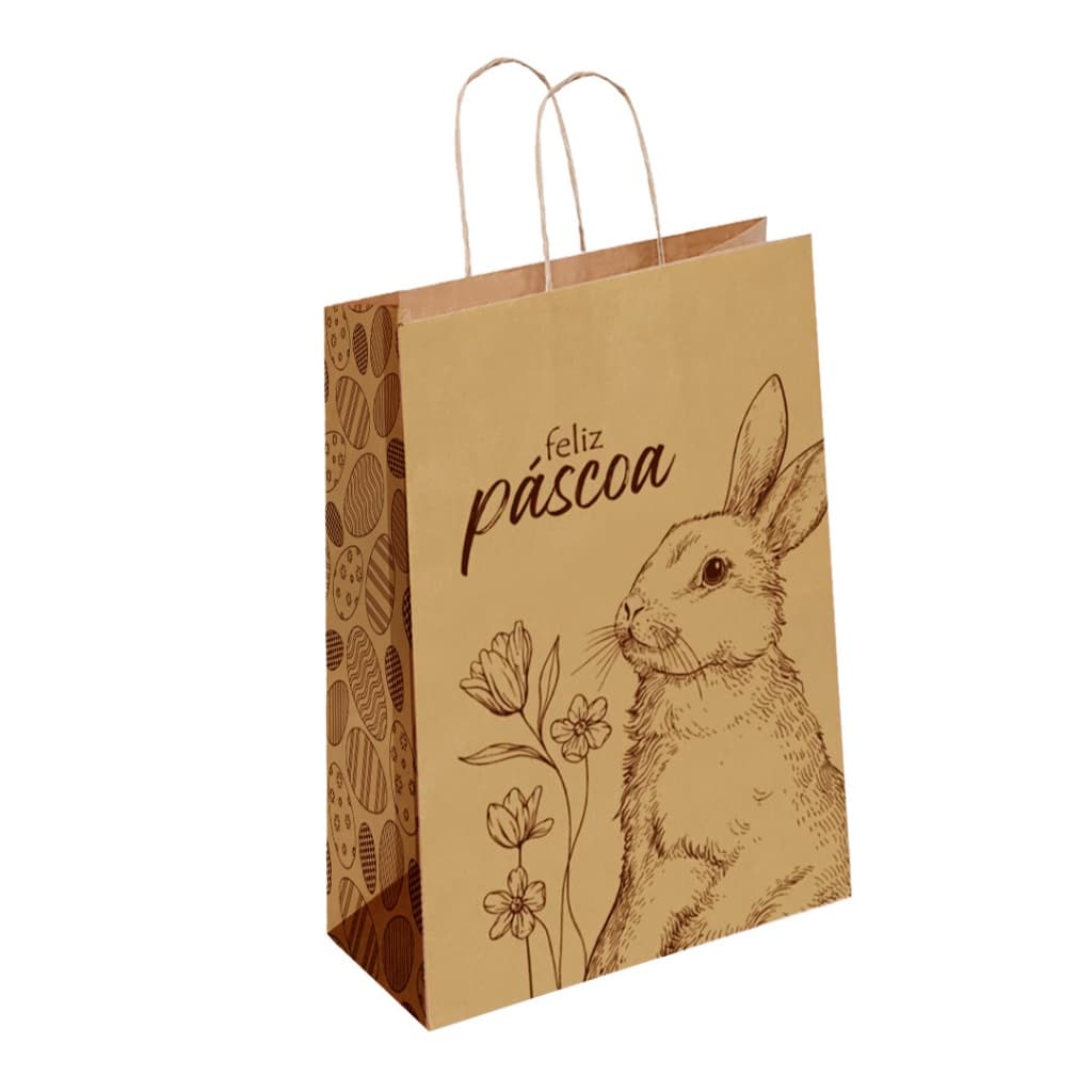 Sacola Páscoa Kraft  PP 13x07x21 – 30 Unidades – Embalagem Ovo de Colher Chocolate e Lembrança