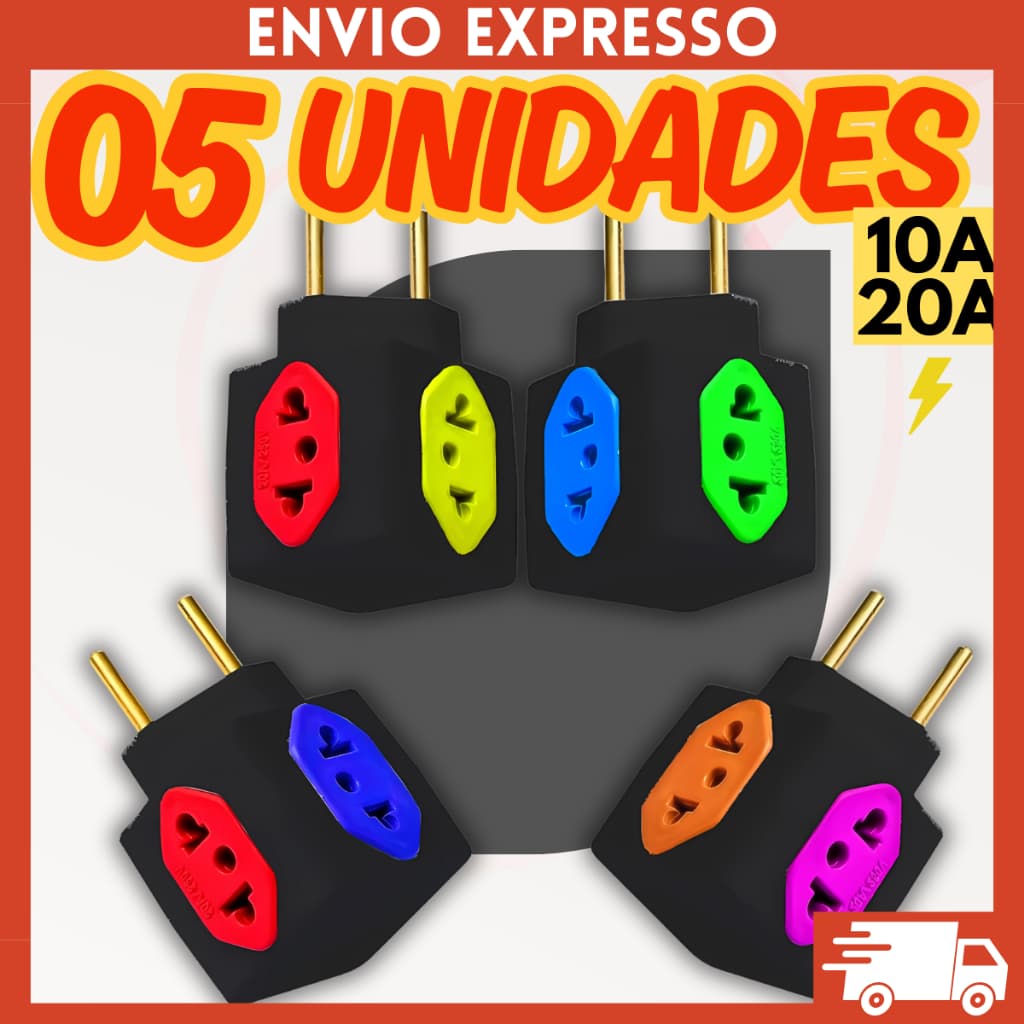 Adaptador de Tomada Benjamim Cubo 4 Tomadas Pino Maciço Resistente 10A/20A
