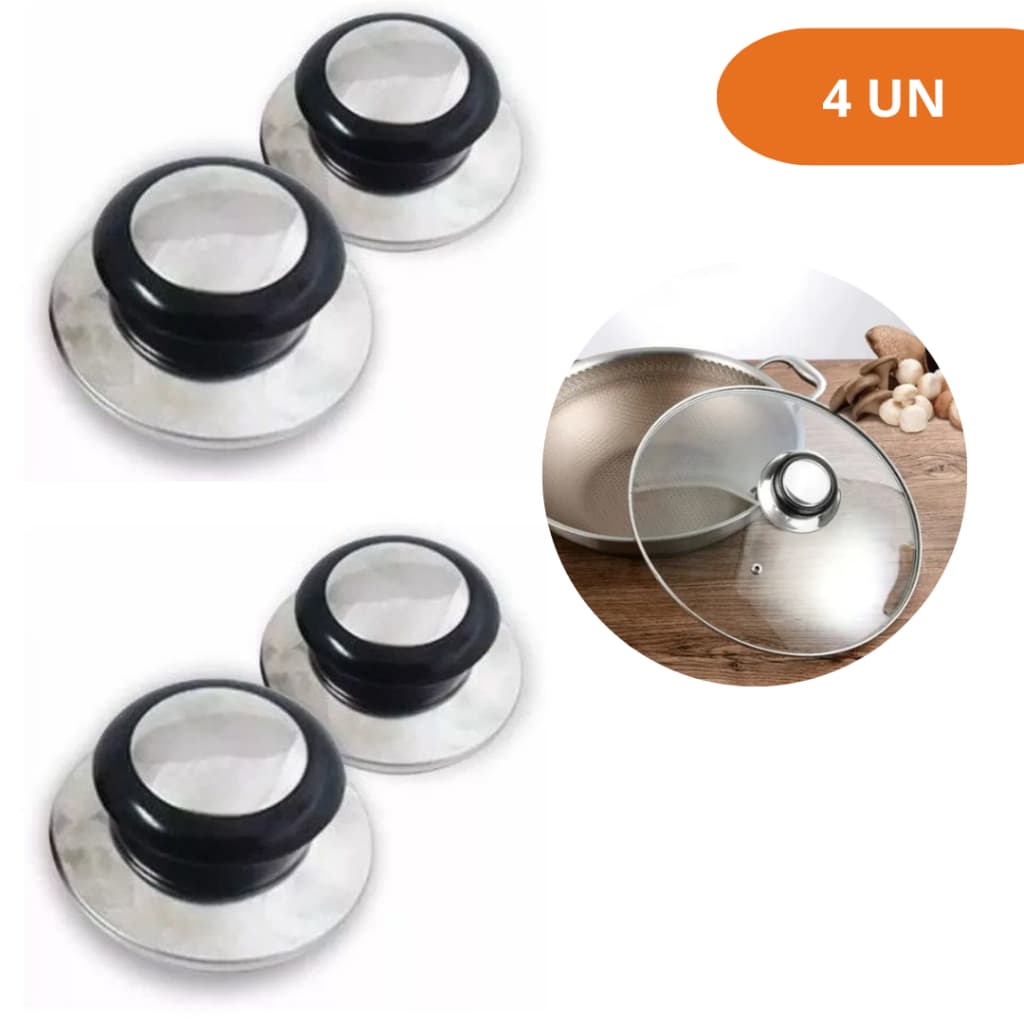 Kit 4 Pegadores de Tampa de Panela Universal em Aço Inox Puxador Top Promoção