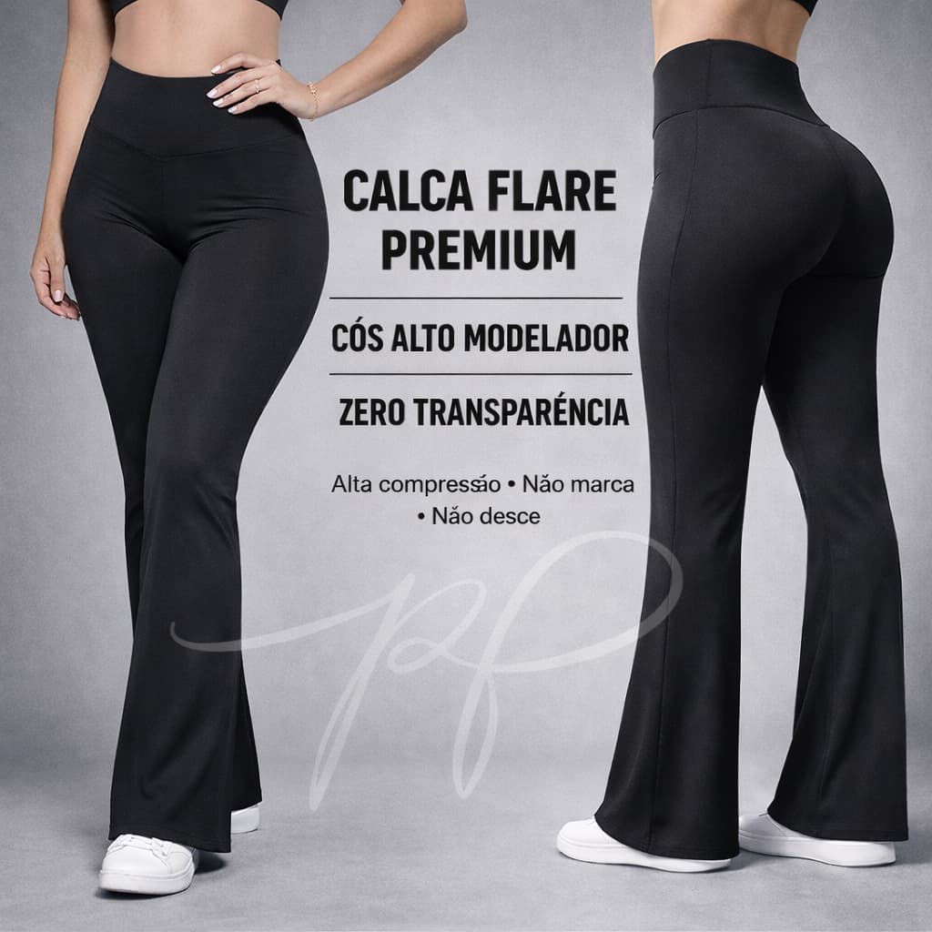 Calça Legging Flare Suplex Preta Feminina Modeladora Alta Compressão Bailarina