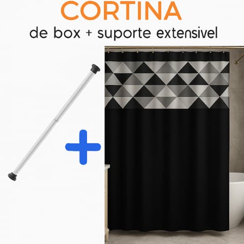 CORTINA DE BOX BANHEIRO + SUPORTE EXTENSÍVELO VARÃO ANTI MOFO ESTAMPADA LISA COM VISOR 100% PVC VINIL COM GANCHOS ILHÓS
