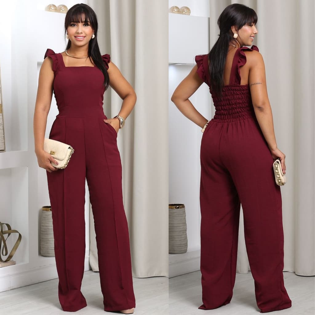 Macacão Feminino Longo Pantalona com Bojo Forrado Elegante Moda 2026 Festa Trabalho Confortável