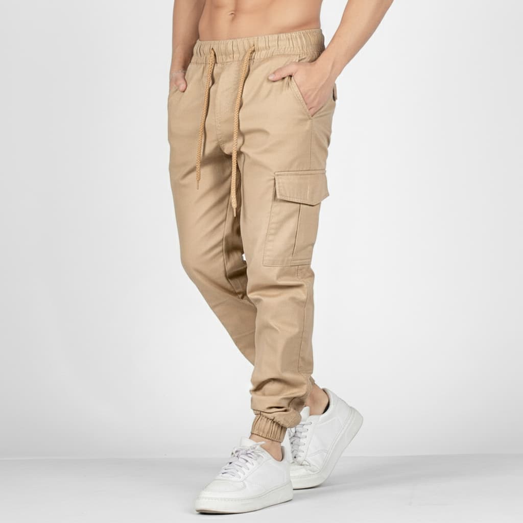 Calça Cargo Bolso Lateral Jogger Masculino Com Punho Sarja Jeans Premium
