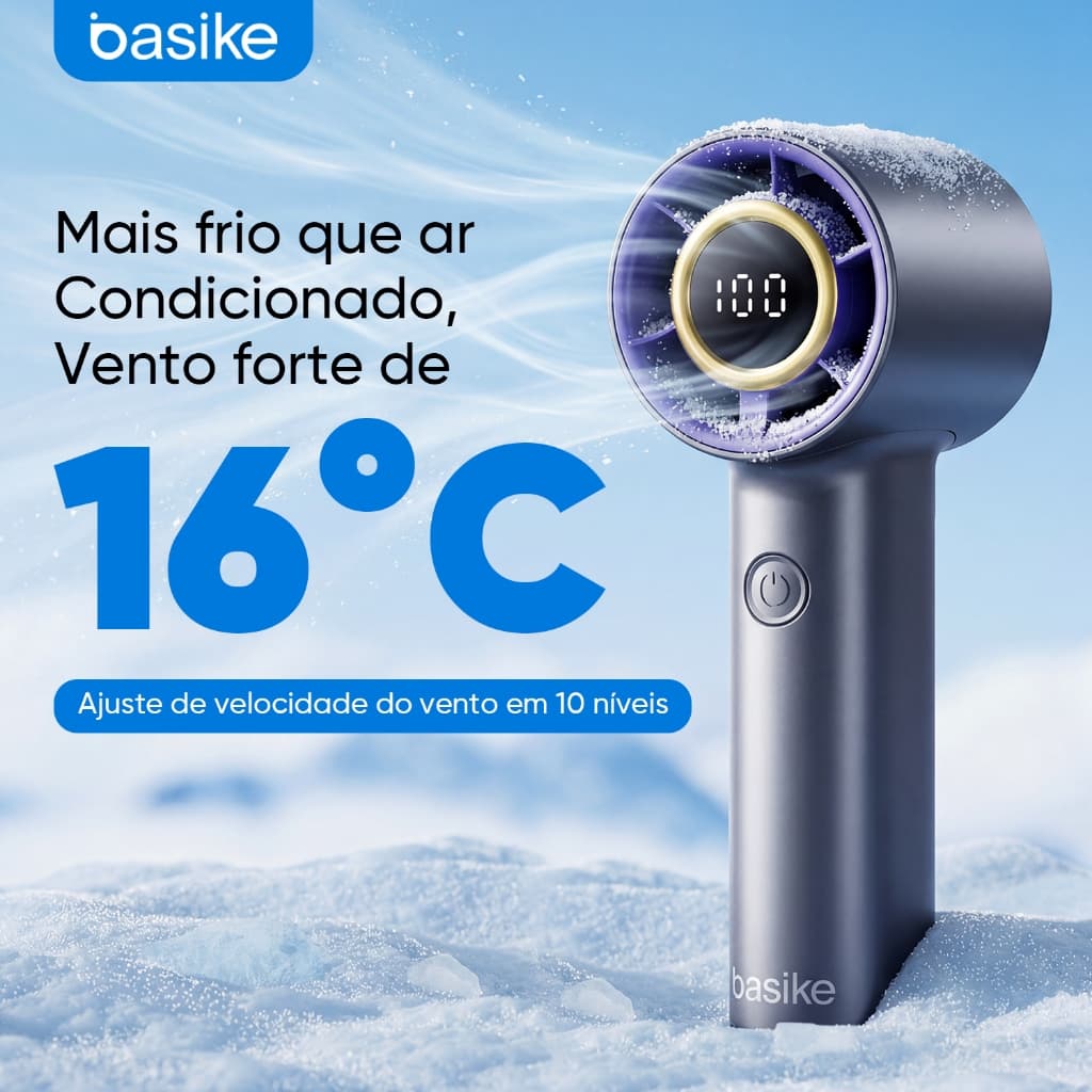 BASIKE 4000mah mini ventilador de mão 100 Velocidade do Vento de Engrenagem  Display Digital Ventilador Ajustável
