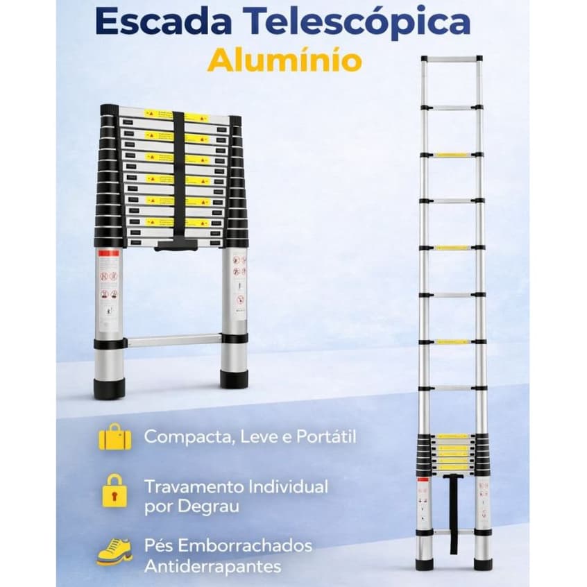Escada Telescópica de Alumínio Extensiva Retrátil Compacta Portátil com Trava de Segurança | Bitlar
