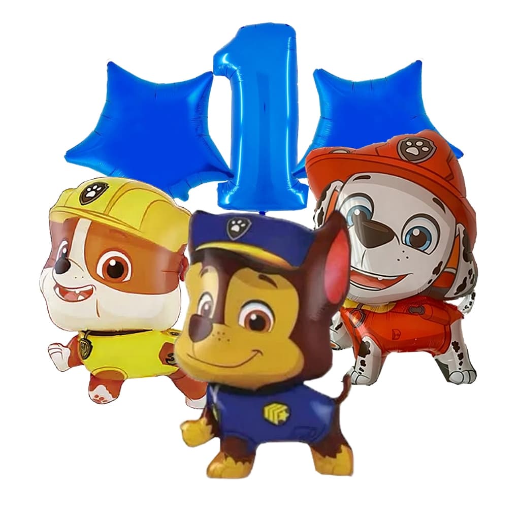 Kit 6 Balões Metalizados Patrulha Canina Rubble Marshall Chase Festa Aniversário