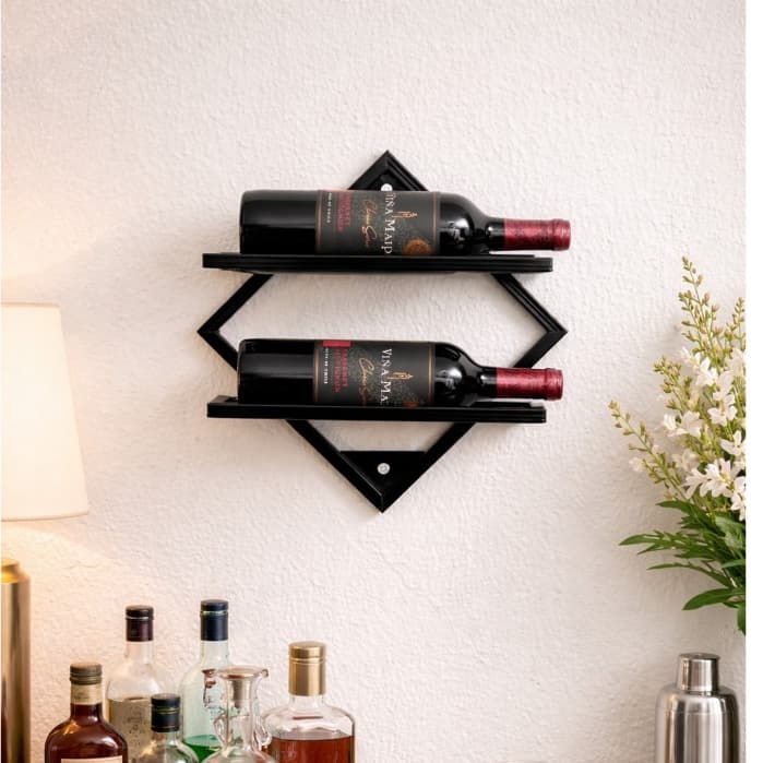 Adega de Vinhos Parede para 2 Garrafas Suspensa Moderna Decoração