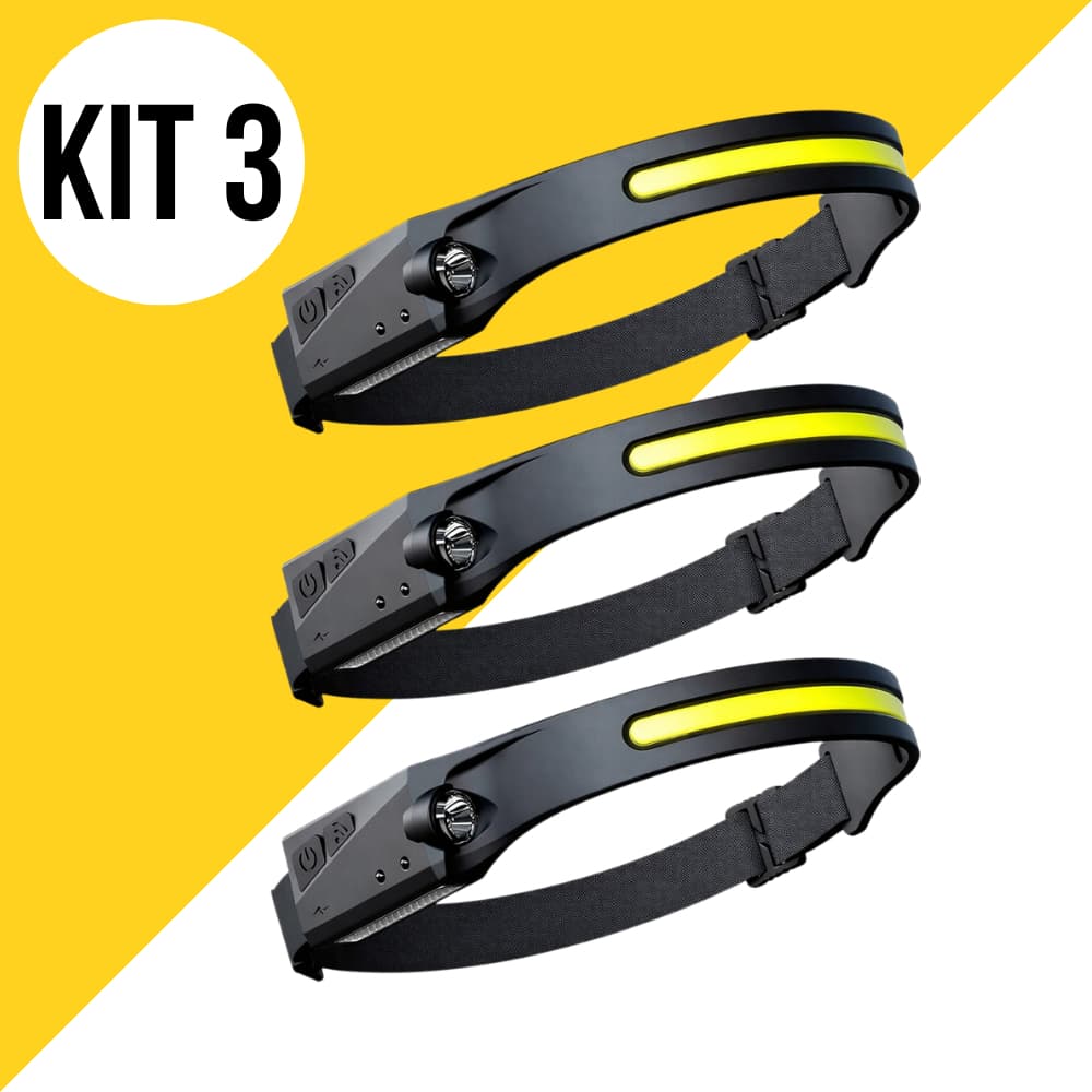 Kit 3 Lanterna De Cabeça Recarregável Led Corpo Motion Camping Torch Light Lamp Com Usb