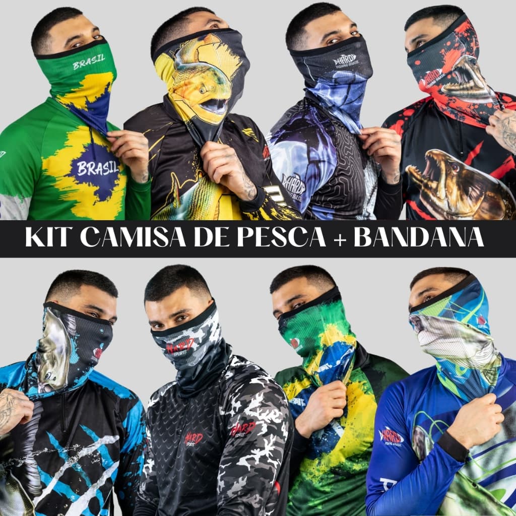 Kit Camisa Camiseta Blusa De Pesca + Bandana Balaclava Com Proteção Térmica Uv50 Tecido Dryfit Leve