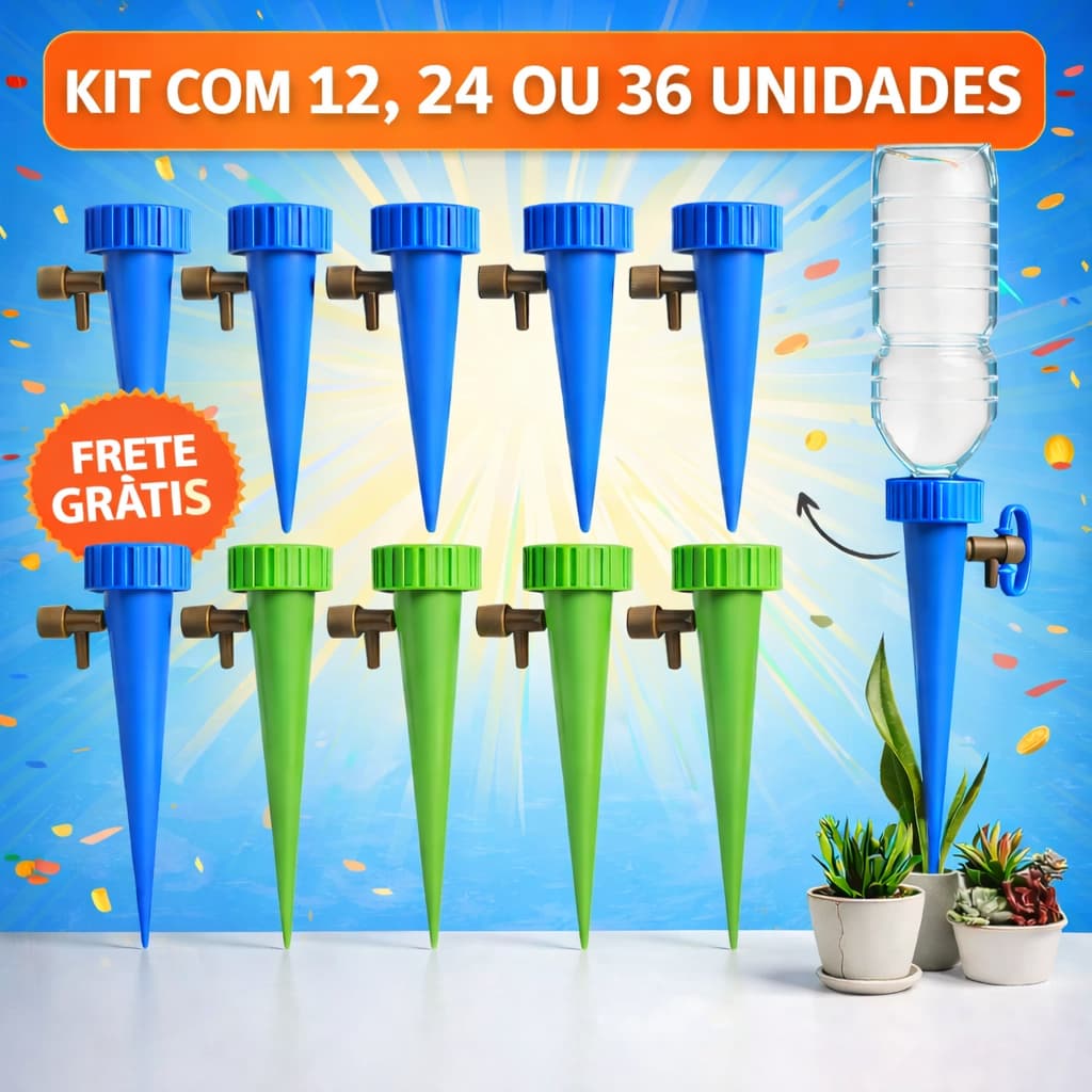 Kit Até 36 Gotejadores para Plantas Irrigador Automático para Garrafa PET Regador Jardim Vaso Dosador Água
