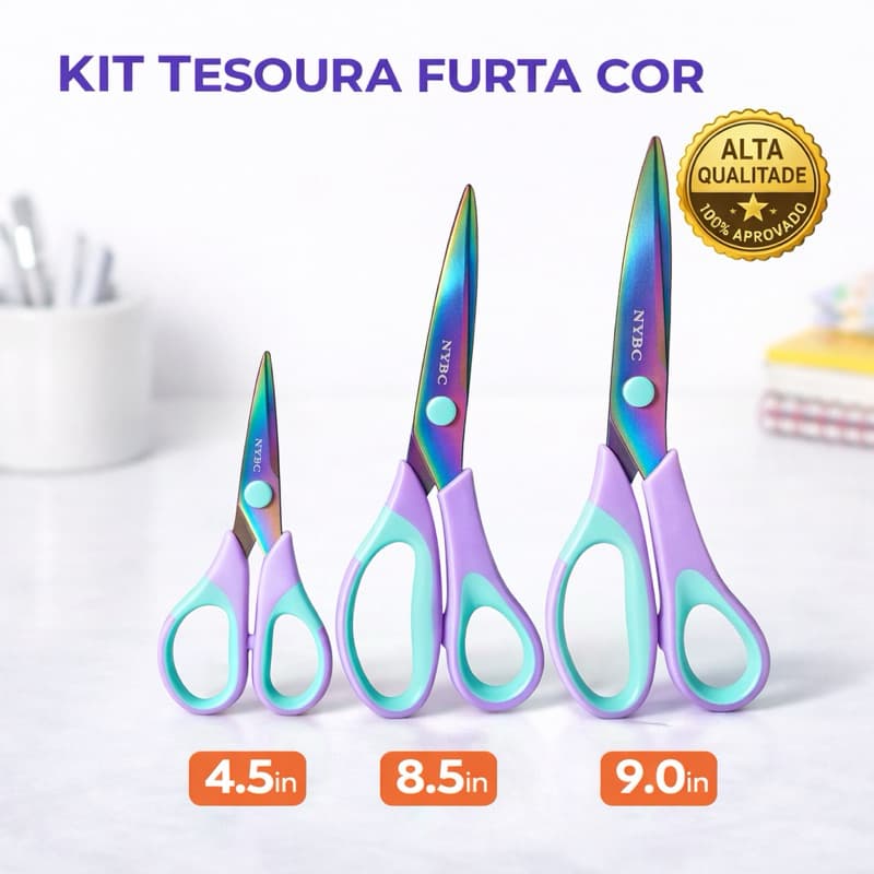 kit com 3 tesouras Furta-Cor - N 4.5/ N 8.5/ N 9.0