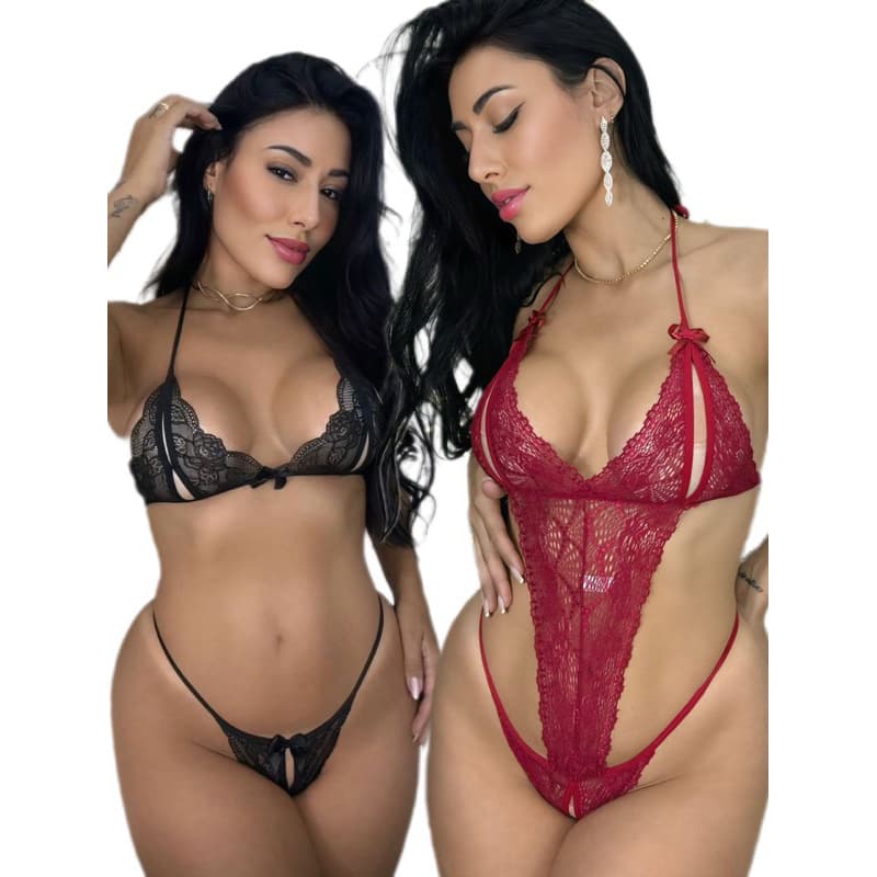 Kit Lingerie + Body Rendado Apressadinha Feminino Renda