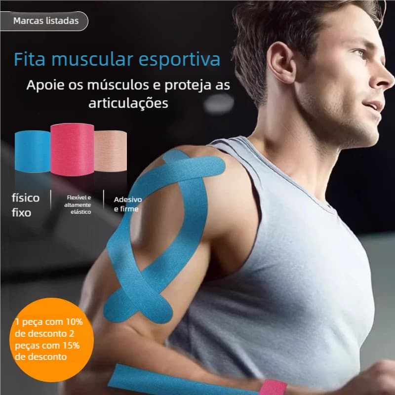 Fita Kinesiológica Esportiva Elástica 5m – Suporte Muscular, Alívio de Dor, Fisioterapia, Impermeável e Forte Adesão