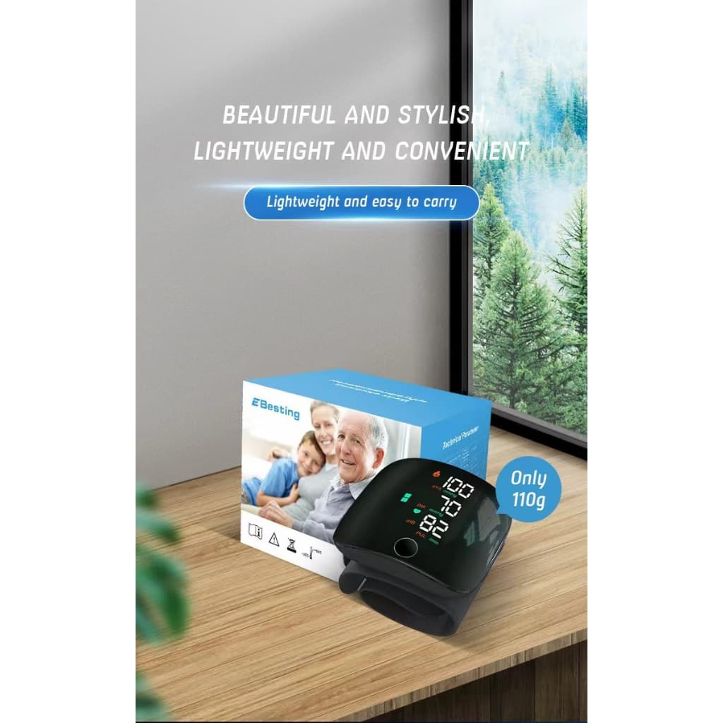 Monitor de pressão arterial de pulso, monitor de pressão arterial recarregável com tela sensível ao toque LED.