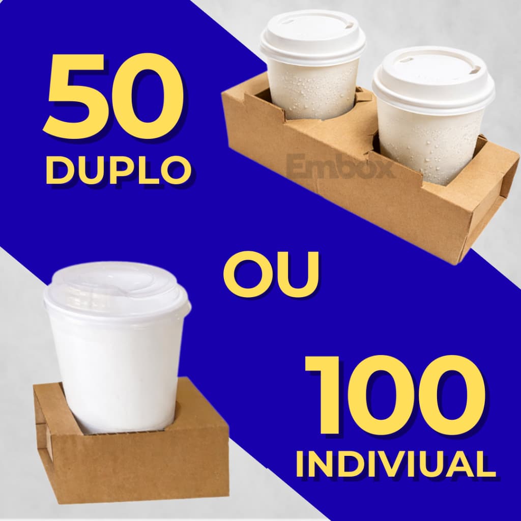 Porta Copo de Papelão Individual ou Duplo Para Sucos Delivery Bebidas Açaí Sorvete Milk Shake Ifood
