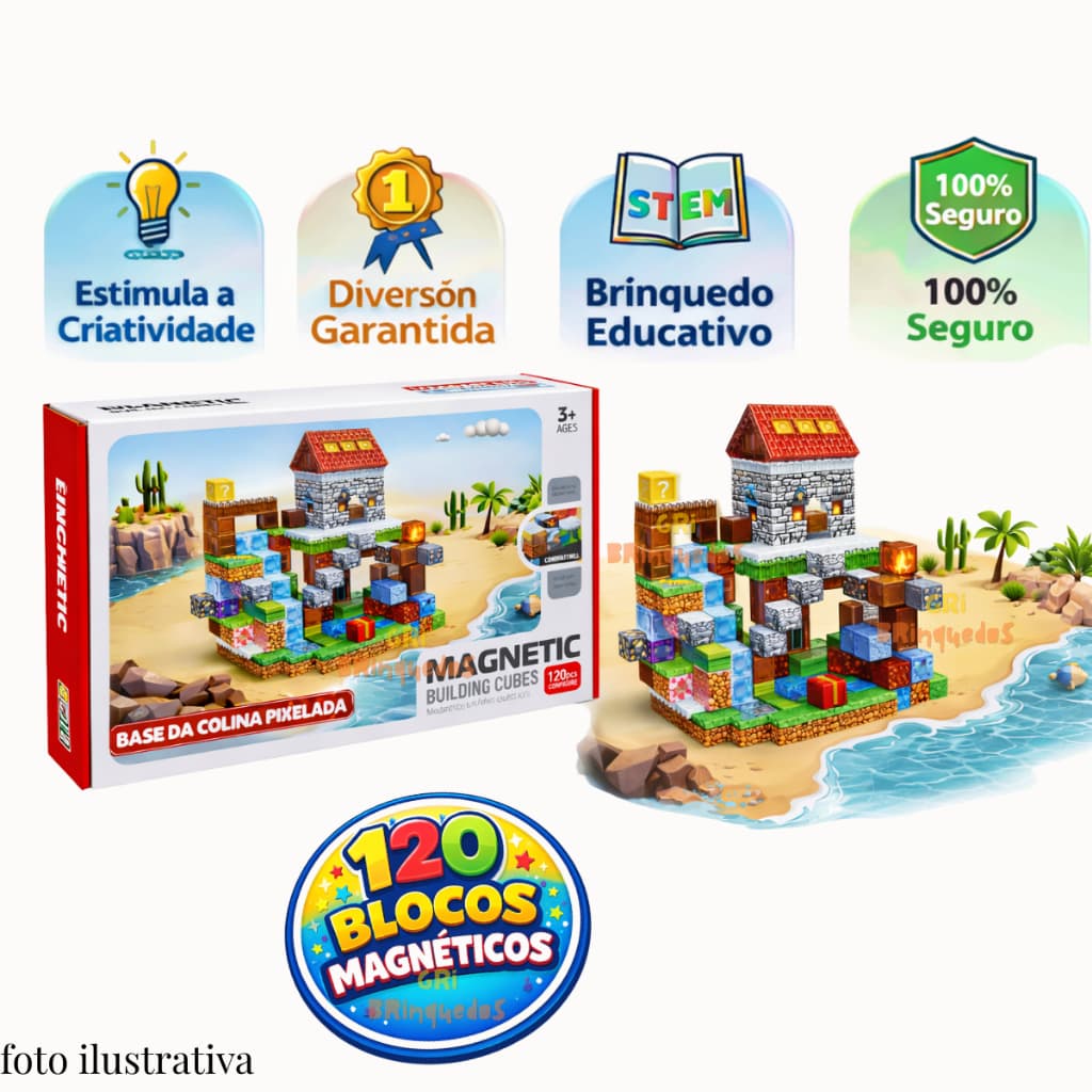 Blocos Magnéticos 120 Kit 120 Blocos Magnéticos Infantil Educativo Criativo Para Construção