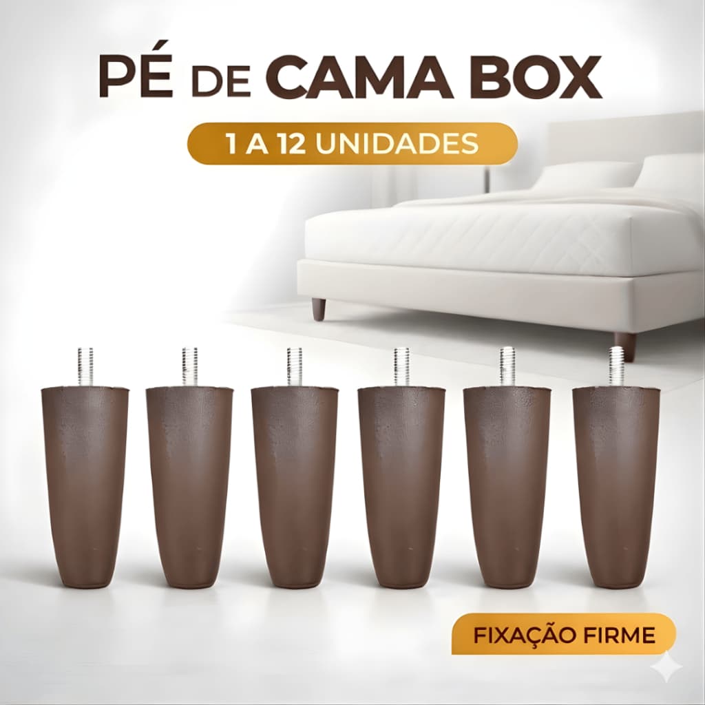 Kit Pés Cama Box 12cm Reforçado com Parafuso | 1 a 12 Un | Casal Queen Super Queen Solteiro Base