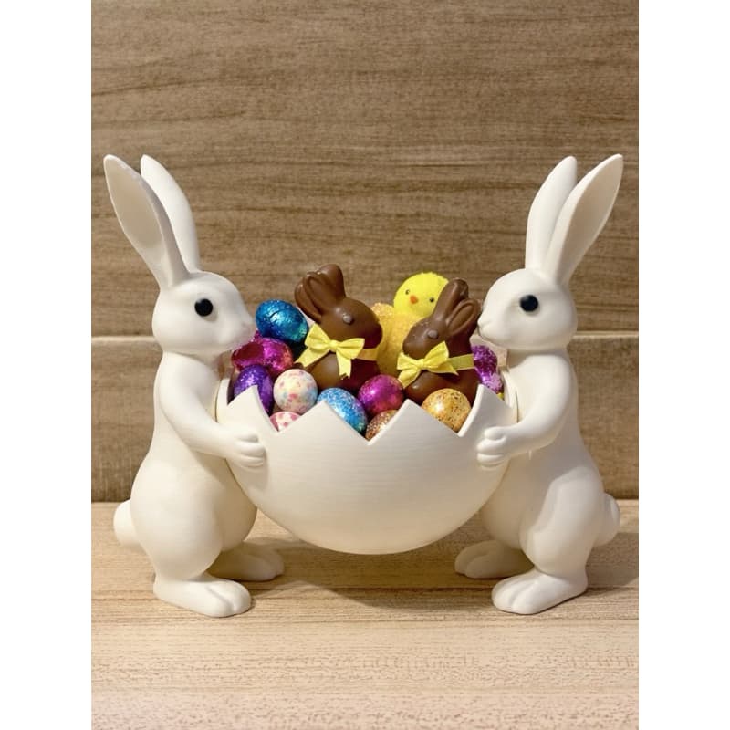 🐰 Centro de Mesa de Páscoa: Coelhos Esculturais com Bowl Casca de Ovo
