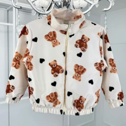 Jaqueta Infantil Corta Vento Off White Ursinhos