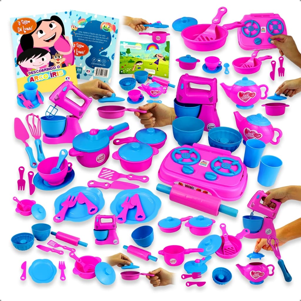 Kit Cozinha Infantil Completa Peças Educativa Batedeira Liquidificador Panelinha Brinquedo