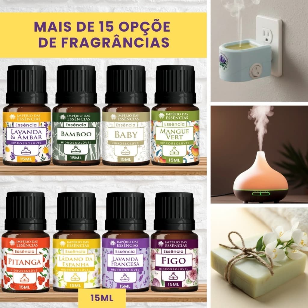 Kit Essência Hidrossolúvel 15ml Para Umidificador e Difusor Casa Cheirosa Escolha o Aroma