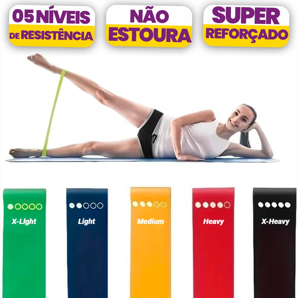 Kit 5 Fita Elástica Funcional Para Ginastica Em Casa Fisioterapia Fit Mini Band Alta Resistência