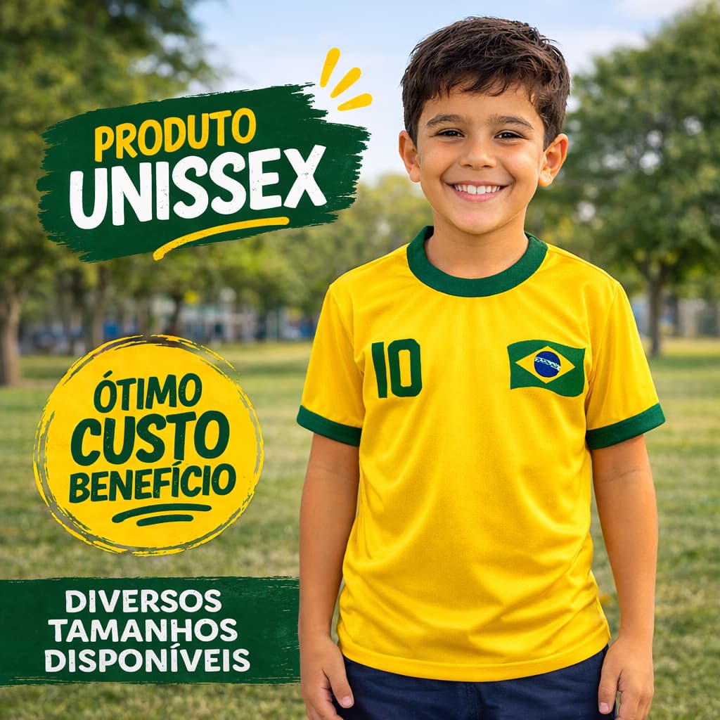 Blusa Brasil Seleção Infantil Camisa Torcedor Amarela Poliéster Unissex