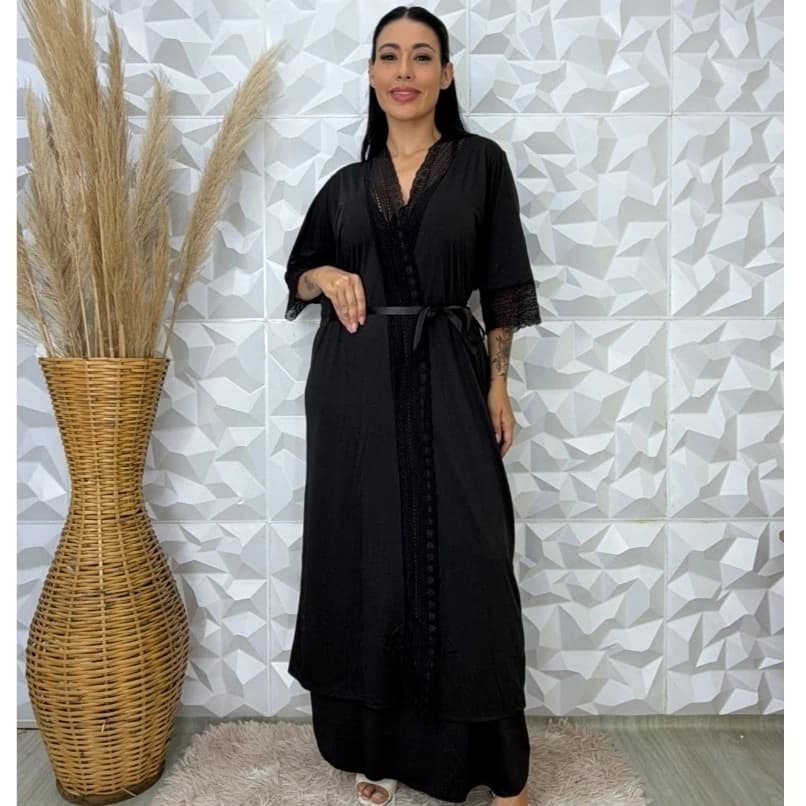 Robe Longo Feminino de Cetim Luxo | Robe Lingerie Elegante Moda Noite