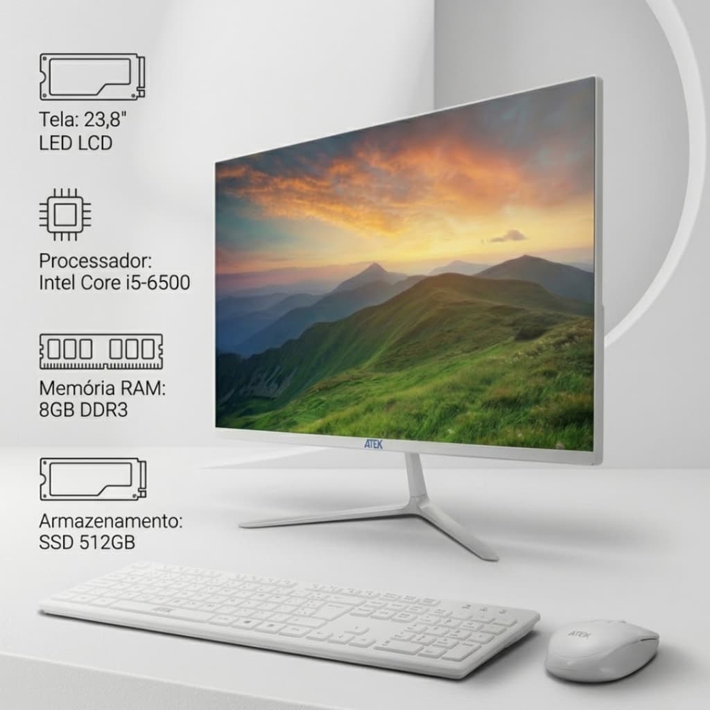 Computador All In One 23.8" Full HD i5 8GB SSD 512GB Tela IPS 75Hz com Teclado e Mouse Wireless
