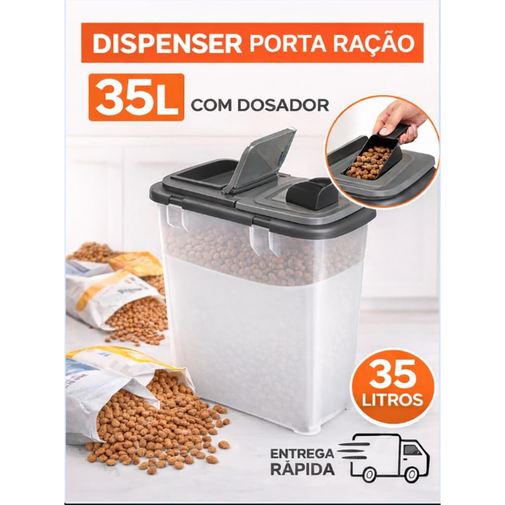 Porta Ração Grande 35 Litros Dispenser Mec Pet