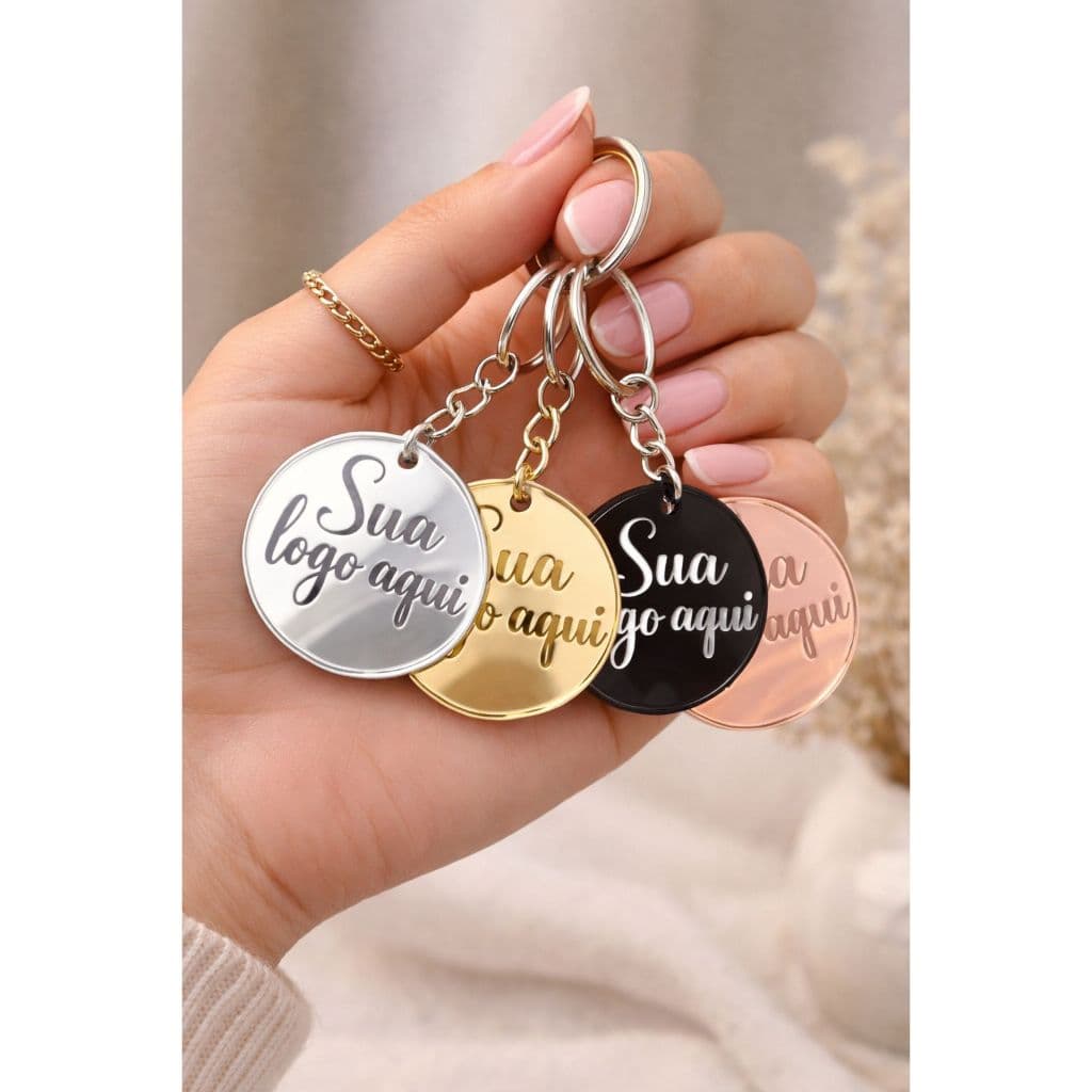 Kit 30/150 Chaveiro Personalizado de Acrílico Espelhado para Brindes Lembrancinha
