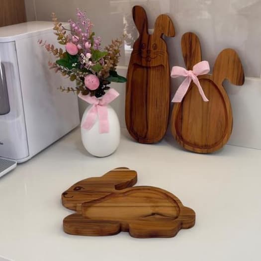Tábua e Kit Páscoa Coelho Ovo Servir Frios Madeira Nobre – Mesa Posta, Decoração, Presente - Páscoa