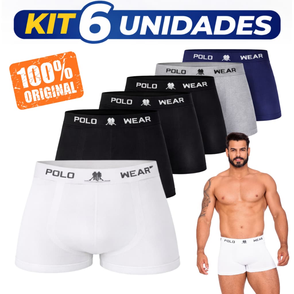 Kit 6 Cuecas Boxer Masculinas Polo Sem Costura Microfibra Premium Cós Elástico