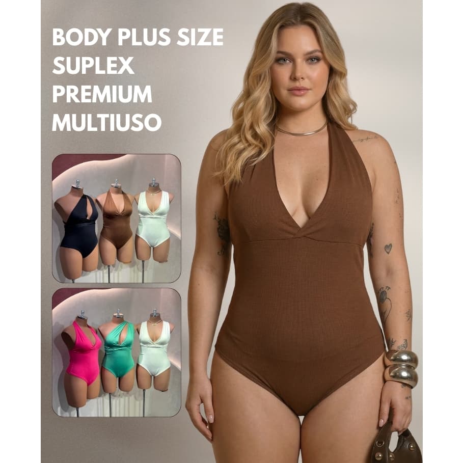 Body Multiformas Feminino Plus Size Bori Frente Única Tecido Duplo Premium Zero Transparência Verão Versátil