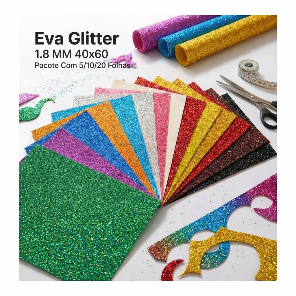 Eva Glitter 1.8 MM 40x60 - Pacote Com 5, 10, 20 Folhas