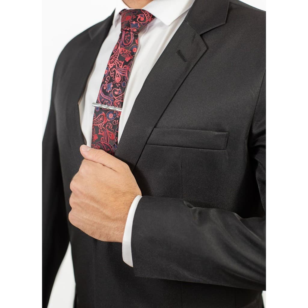 Terno Preto Social Masculino Slim Estampa Lisa Microfibra (Paleto + Calça)